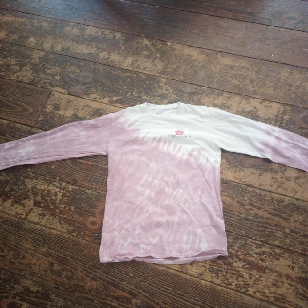 Simply Southern Long Sleeve Shirt – Pink & White – Size S